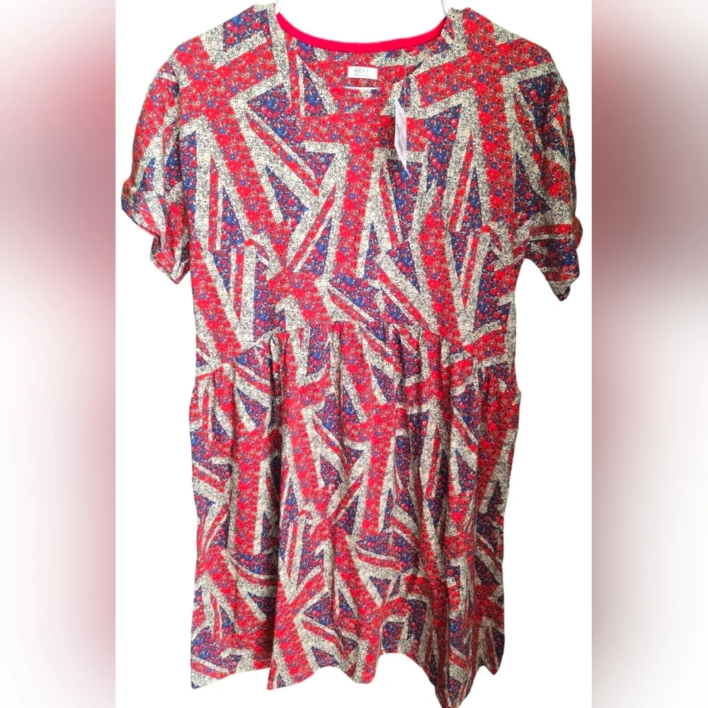 Next Girls Red White Blue Floral Print 100% Cotton 13 years